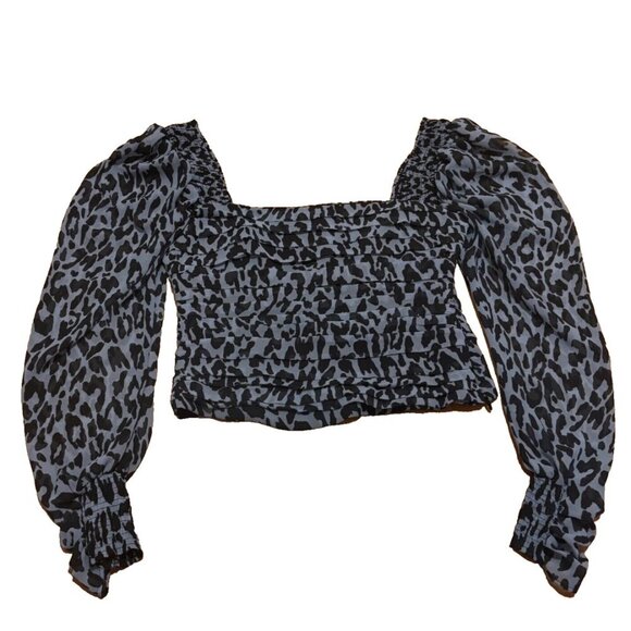 ZARA Cheetah/Leopard Puffed Long Sleeve Crop Top Stretchy Shirt Womens Small NWT - Picture 2 of 5